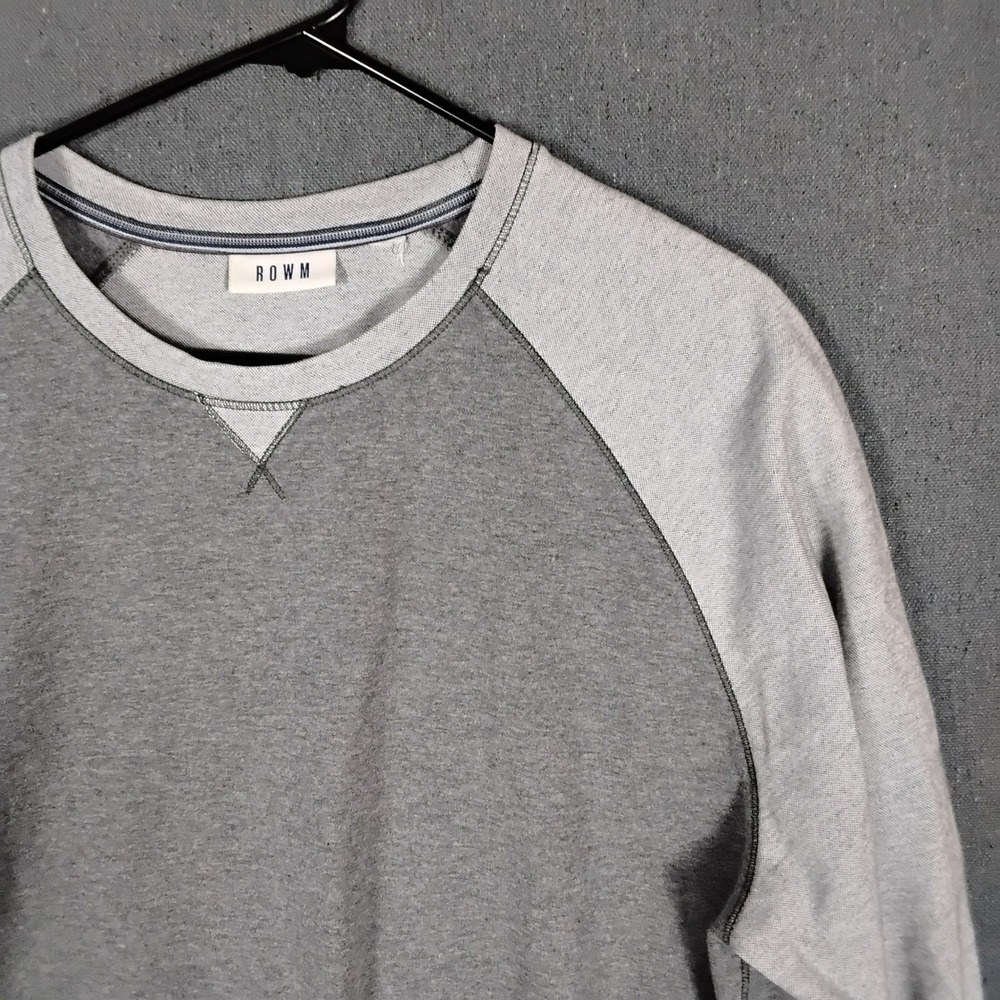 ROWM Mens Raglan Long Sleeve Shirt Grey Two Tone Baseball Tee Crew Neck L